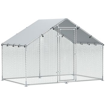 PawHut Gallinero Exterior Metálico Grande Corral para Gallinas de 3x1,7x1,9 m con Cubierta Impermeable y Anti-UV Plata   Aosom España