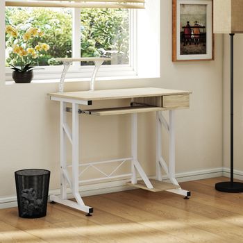 Mesa De Ordenador Despacho De Metal Mdf Homcom 90x50x100 Cm - Roble