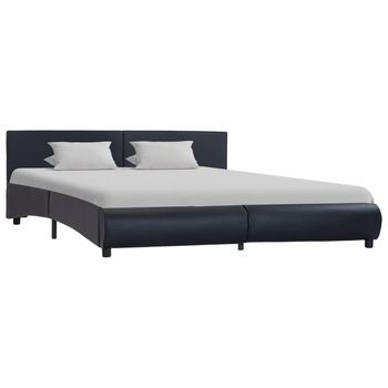 Cama Matrimonial | Cama Doble | Estructura Cama Led Sin Colchón Cuero Sintético Negro 180x200cm Cfw93095