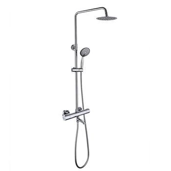 Kibath Columna De Ducha Extralarga Termostático Con Caño | Altura Regulable 100-150 Cm | Latón Macizo Cromo Brillo | Diseño Redondo Con Rociador Efecto Lluvia Y Alcachofa | Ideal Techos Altos