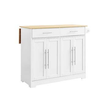 Sobuy Carro De Cocina Con Ruedas, Encimera Extensible, 2 Cajones, Estantes Ajustables, En Blanco