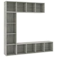 3 uds mueble tv  mueble de salon  armario tv y libreria gris hormigon 180x30x180 cm