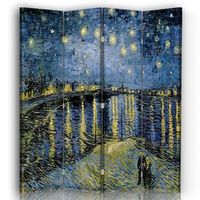 legendarte - biombo noche estrellada sobre el rodano - vincent van gogh - separador de ambientes para interiores cm 145x170 4 paneles
