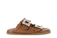 zapatillas de ante y piel laminada con hebillas joya bronze