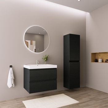 Conjunto De Mueble Baño Suspendido Con Lavabo 60 Cm Con Columna Roble Negro - Lomazoo Avalon