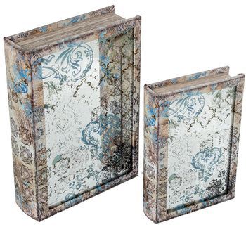 Set 2 Cajas Libro Natural Y Floreado