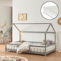 cama para ninos sisimiut forma de casa pino  colchon 120x200 cm gris encasaneuhaus
