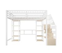 cama alta 140x200 cm - estructura de metal escritorio estante led usb sin colchon - blanco