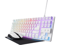 pack gaming - trust gxt 794w 3 en 1 usb led rgb 4800 dpi raton  teclado alfombrilla blanco