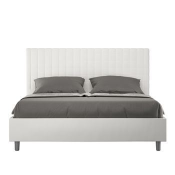 Cama Con Somier Acolchada 160x210 Cuero Sintético Blanco Sunny