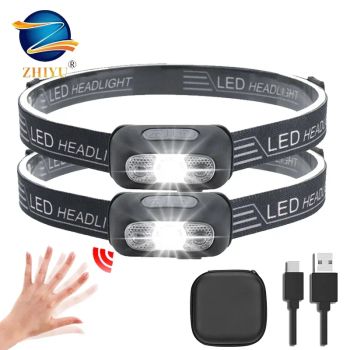 Mini faro LED recargable por USB, linterna de cabeza con Sensor de onda para exteriores, Camping, senderismo, peces de emergencia