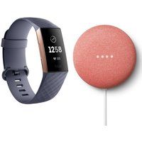 fitbit charge 3  coral google nest mini 2nd gen bundle - blue grey and rose gold coral