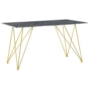 Mesa De Comedor Efecto Mármol / Negro Con Dorado Patas Doradas 140 X 80 Cm Para Comedor Kenton