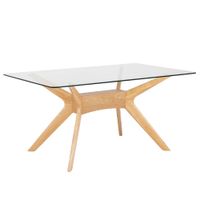mesa de comedor 160 con tablero de vidrio y patas de roble