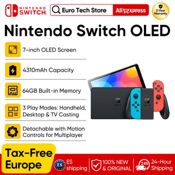 Consola de juegos Nintendo Switch OLED con pantalla OLED de 7 pulgadas en blanco o neón (64GB), audio mejorado, puerto LAN con cable.