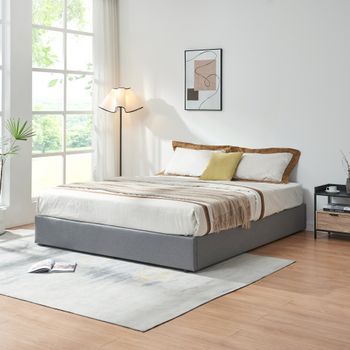 Cama Matrimonio Nola Somier Abatible Lino 160x200cm Gris [en.casa]