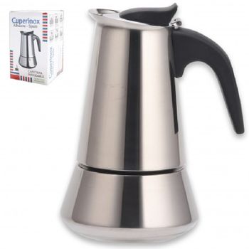 Cafetera Acero Inoxidable con Asa de Plastico 2,4,6,10,12 Tazas Color Plata Italiana Inducción,GERIMPORT,FESPU