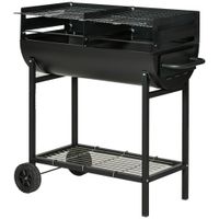 outsunny barbacoa de carbon con parrilla ajustable en altura barbacoa portatil con estante de almacenaje y ruedas 90x45x96 cm negro   aosom espana