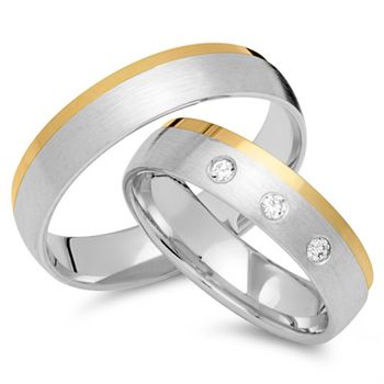 Alianzas 14 quilates oro amarillo-blanco 3 diamantes
