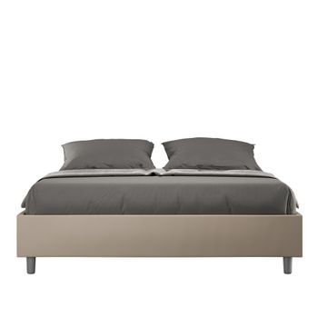 Cama Sin Somier Acolchada Sin Cabecero 160x200 Cuero Sintético Gris Paloma Azelia