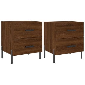 Pack 2 Uds Mesita Noche | Mesa Auxiliar | Mesilla Madera Ingeniería Marrón Roble 40x35x47,5 Cm