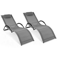 costway juego de 2 tumbonas exterior con marco curvo reposacabezas extraible y reposabrazos ergonomicos para patio playa carga 160kg gris