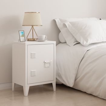 Mesa De Noche Inari Acero Con Tirador Derecho 57x40x30 Cm - Blanco [en.casa]