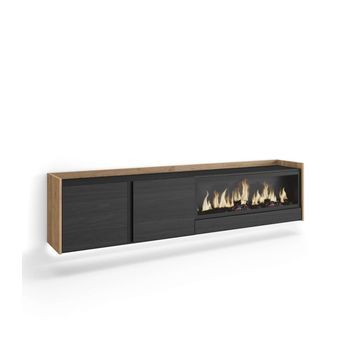 Mueble Tv Pujerra-01 Suspendido Con Chimenea Y Luces Led
