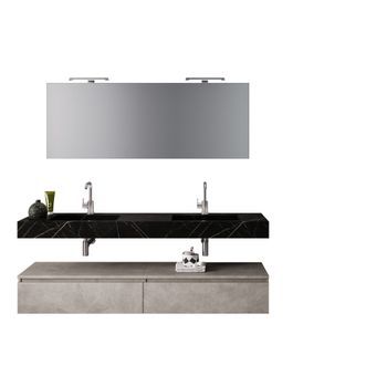 Composición Baño De 7 Piezas Astra Negro Grafito/havana Piedra En Mdf