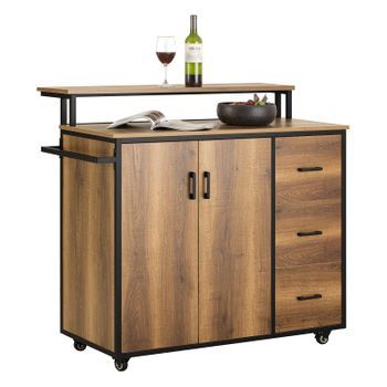 Carro De Cocina De Diseño Con Encimera Isla De Cocina Armario De Cocina Con 2 Puertas, 3 Cajones, 1 Toallero Y 1 Estante Adicional 113 X 69 X 106 Cm Knl02-pf Sobuy Es