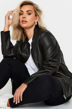 Yours Cazadora Negra Polipiel Cremalleras, Mujer Curvy Y Tallas Grandes, Yours