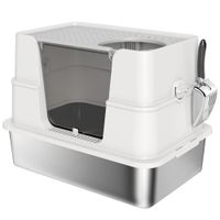 pawhut arenero para gatos de acero inoxidable xl con tapa abatible laterales altos pala facil de limpiar antifugas gris claro