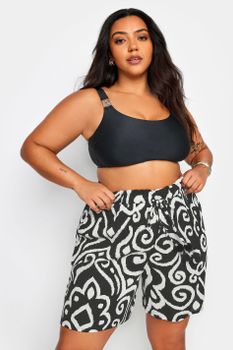 Yours Pantalones Cortos Estampados En Blanco Y Negro, Mujer Curvy Y Tallas Grandes, Yours