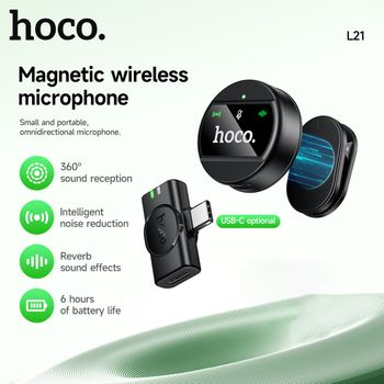 HOCO-micrófono redondo inalámbrico USB C para iPhone 16 15 Pro Max, reducción de ruido, Clip magnético para solapa, micrófono Lavalier para Xiaomi