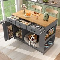isla de cocina de 120x60x90cm 3 cajones especiero estante ajustable espacio para guardar mascotas color natural y gris