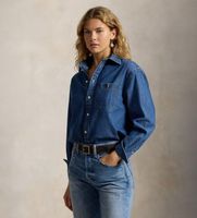 polo ralph lauren para mujer 211b17146001 camisa de denim de algodon big fit azul l casual manga larga