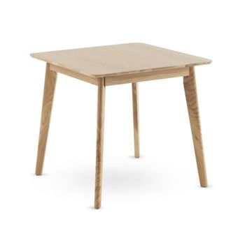 Mesa cuadrada con patas de hevea y tablero chapado en roble 80x80