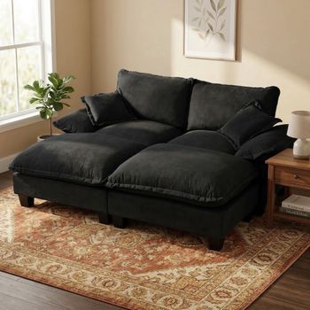 Sofá Rinconero Modular Con Otomanas - Mueble Para Salón - Chenilla - Negro (194x151x90cm)