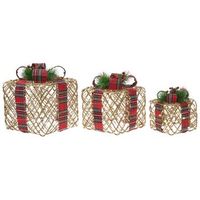 conjunto de 3 decoraciones regalos de navidad con lazos luces led blancas calidas acabado brillante para interior marron vandet