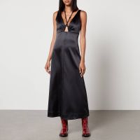 ganni satin halterneck midi dress - eu 38uk 10