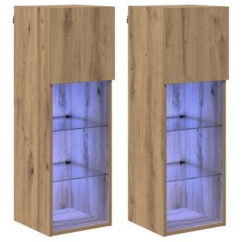 Muebles Para Tv Montados En La Pared 2 Uds | Mueble De Salón | Gabinete De Tv Roble Artesanal