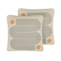 conjunto de 2 cojines de poliester algodon mezcla beige gris patron geometrico suave 45 x 45 cm accesorio decorativo calibrachoa