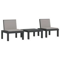 juego muebles de jardin 3 piezas  conjunto de mesa y sillas y cojines pp gris antracita