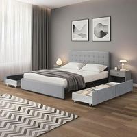 cama doble 160x200 con almacenamiento 4 cajones cabecero capitone en terciopelo gris somier incluido r ellie
