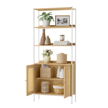 Librería de 6 Niveles, Beige Roble + Blanco Perla / 76,4B cm / Ratán PE