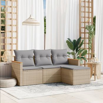 Conjunto De Sofás Jardín Con Cojines 4 Uds | Mueble Jardin Mesa Y Sillas Ratán Sintético Beige Cfw782158