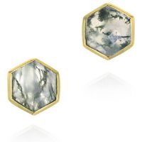 jorge revilla pendientes pendientes midi hexagonales de agata musgo con bano de oro 18k para mujer
