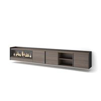 mueble tv television muebles de salon almacenaje 315x50x35 cm para tv hasta 80 chimenea electrica xxl colgado suspendido estilo moderno roble oscuro y negro