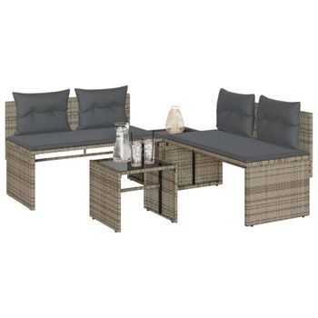 Set De Sofás De Jardín 4 Uds | Conjunto Mueble Jardin Mesa Y Sillas Y Cojines Ratán Sintético Gris Cfw52276