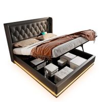 cama de matrimonio de poliuretano 180x200cm con almacenajeluz lednegro